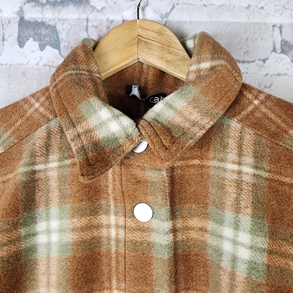 Norah Plaid Oversized Snap Front Shacket Wool Blend Pumpkin Sage Cream Size 44 - Picture 5 of 14